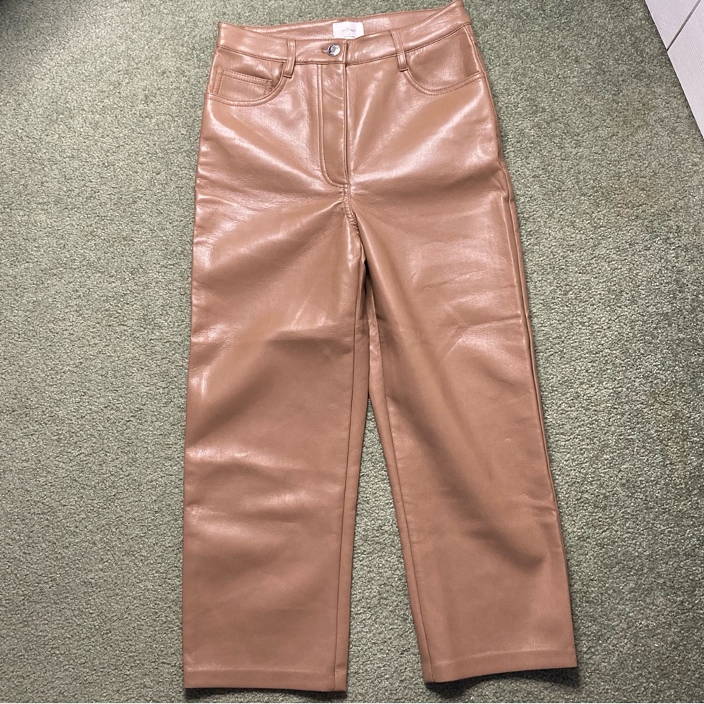 Wilfred Tan Straight Leg Women Faux Leather Jeans